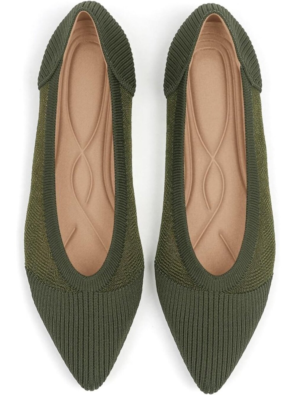 Women's Green Comfortable Dressy Mesh Pointed Toe Pull On Knit Ballet Flat Shoes
